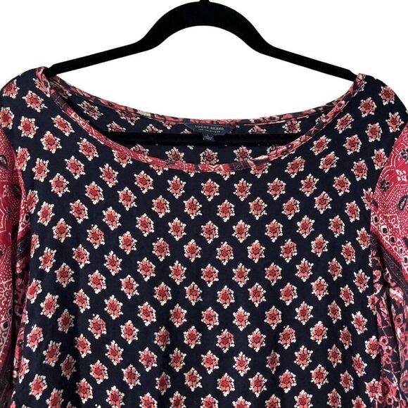 Lucky Brand L boho print wide boat neck soft rayon knit back vent top - Picture 3 of 11